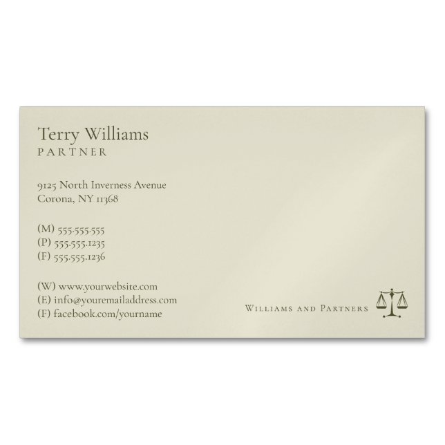 Attorney at Law | Professional Lawyer Magnetic Business Card (Front)