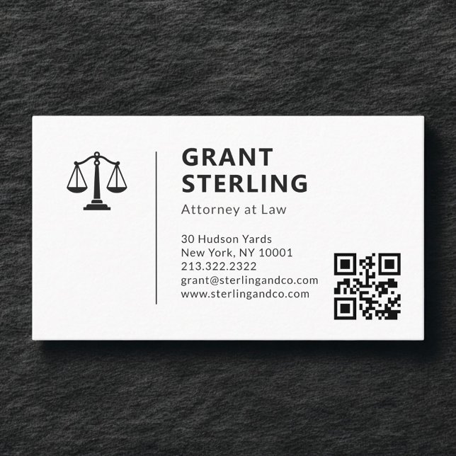Attorney at Law QR Code Scales of Justice Business Card (Creator Uploaded)
