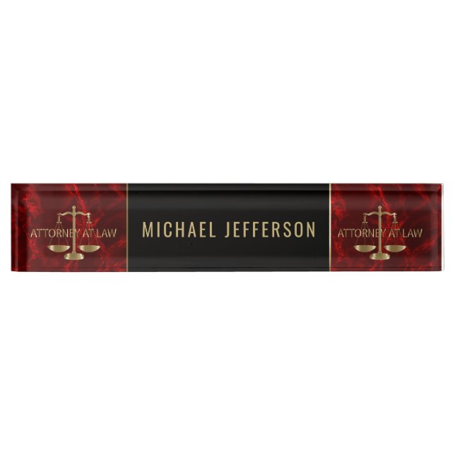 Attorney at Law  - Red Marble, Black & Gold Nameplate (Front)