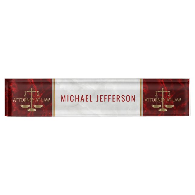 Attorney at Law  - Red & White Marble Nameplate (Front)
