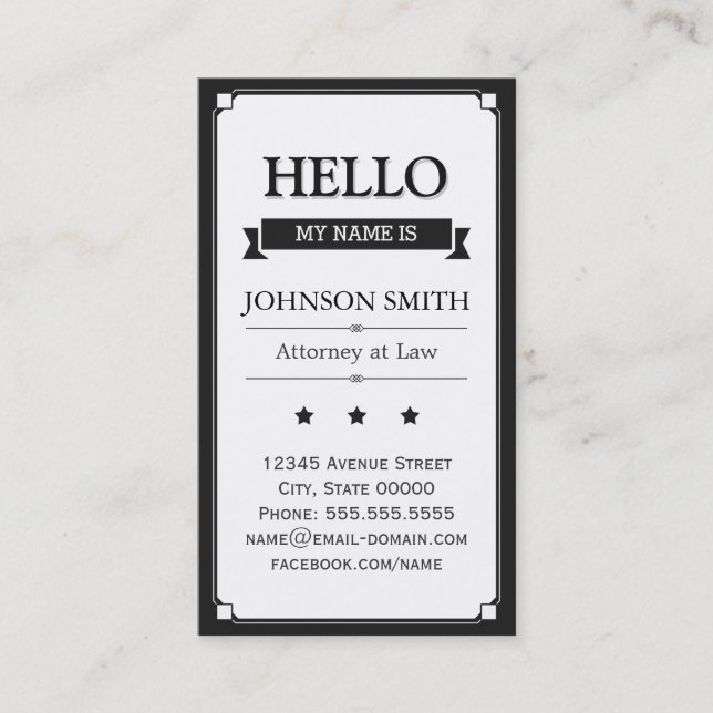Attorney at Law - Retro Hello My Name Is Business Card (Front)