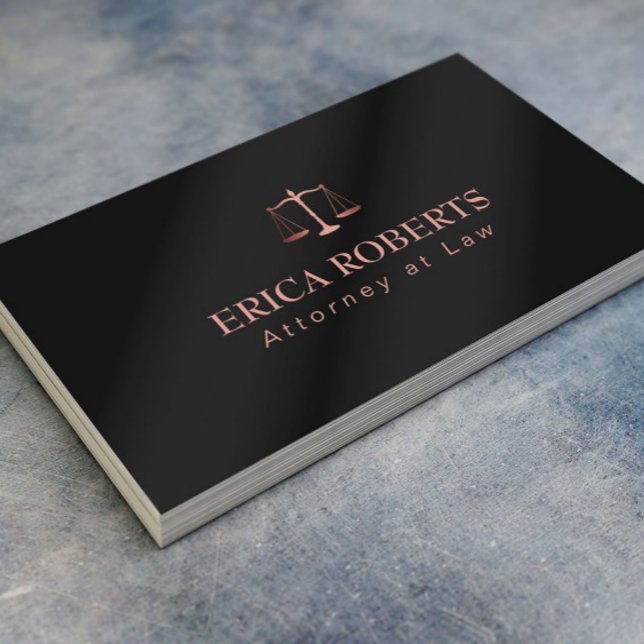 Attorney at Law Rose Gold Metallic Black Lawyer Business Card (Creator Uploaded)