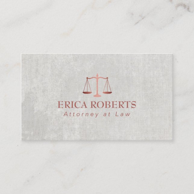 Attorney at Law Rose Gold Scale Lawyer Business Card (Front)