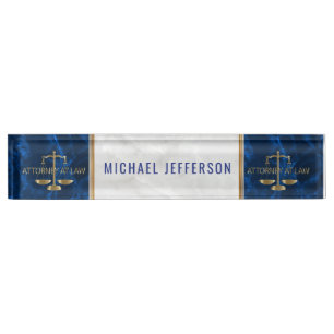 Attorney at Law  - Sapphire Blue & White Marble Nameplate