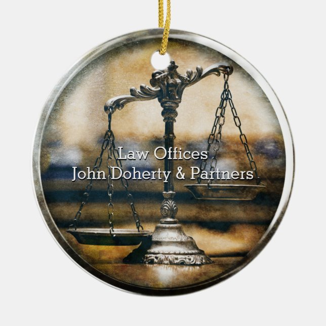 Attorney At Law | Scales of Justice Ceramic Tree Decoration (Front)