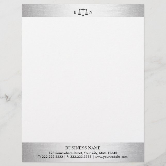 Attorney at Law Silver Border Law Scales Lawyer Custom Letterhead (Front)