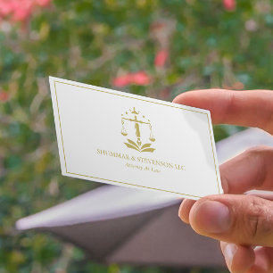Attorney At Law-Simple Gold Scale & Border  Business Card