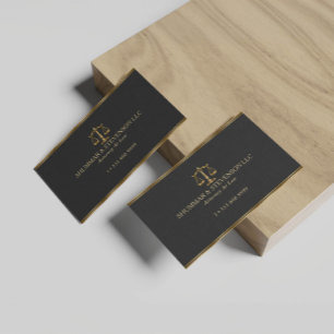 Attorney At Law-Simple Gold Scale & Border On Blac Magnetic Business Card