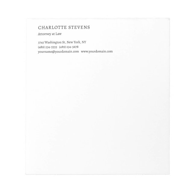 Attorney at Law Trendy Minimalist Elegant Simple Notepad (Front)