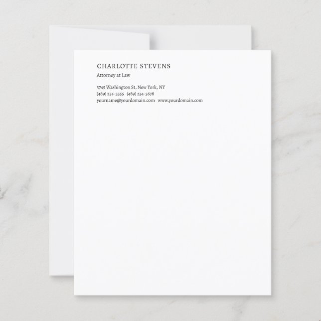 Attorney at Law Trendy Minimalist Paper Sheet (Front)