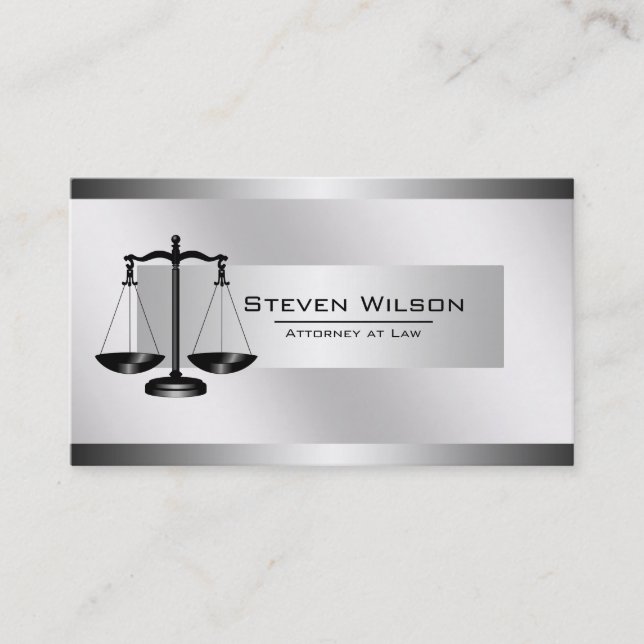 Attorney At Law White and Silver Steel Legal Scale Business Card (Front)