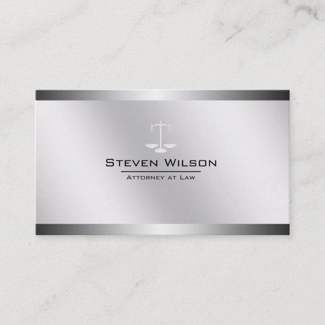 Attorney At Law White and Silver Steel Legal Scale Business Card (Front)