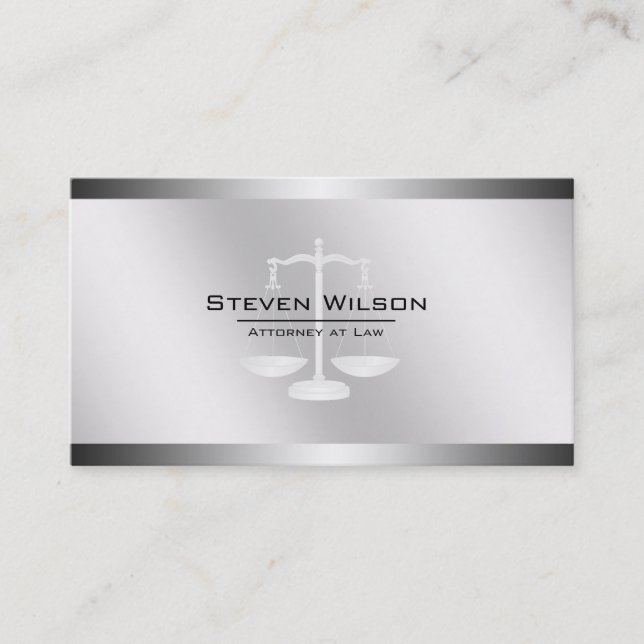 Attorney At Law White and Silver Steel Legal Scale Business Card (Front)