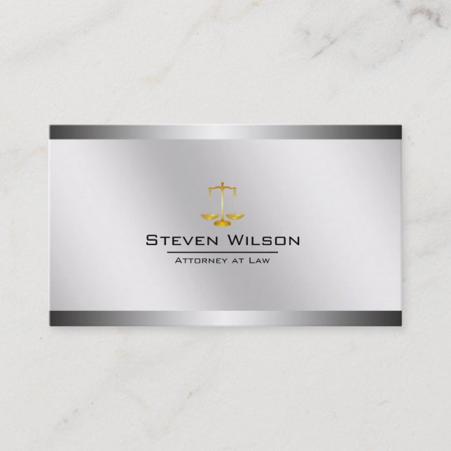 Attorney At Law White and Silver Steel Legal Scale Business Card (Front)