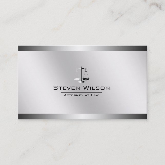 Attorney At Law White and Silver Steel Legal Scale Business Card (Front)