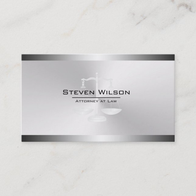 Attorney At Law White and Silver Steel Legal Scale Business Card (Front)