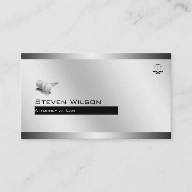Attorney At Law White and Steel Legal Hammer Judge Business Card (Front)