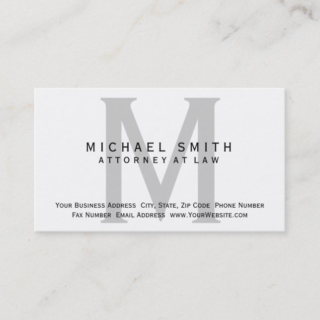 Attorney at Law White Grey Minimal Business Card (Front)