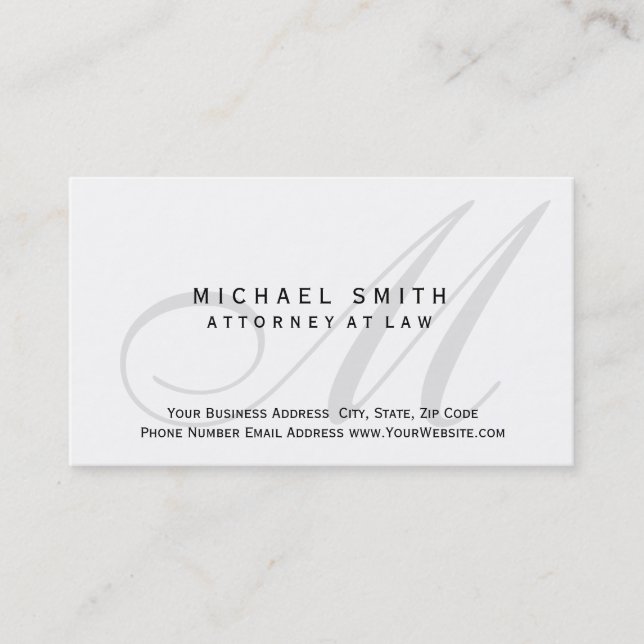 Attorney at Law White Grey Monogram Business Card (Front)
