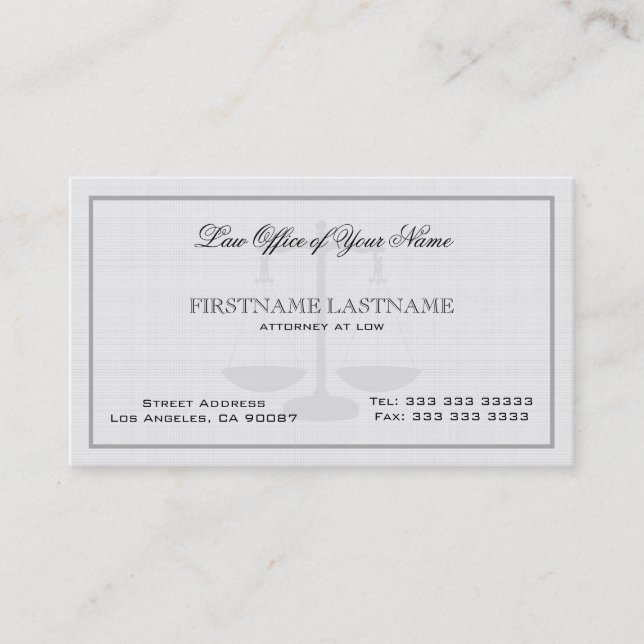 Attorney At Law White Linen Texture Business Card (Front)