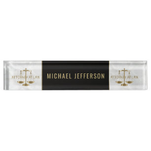 Attorney at Law  - White Marble, Black & Gold Nameplate