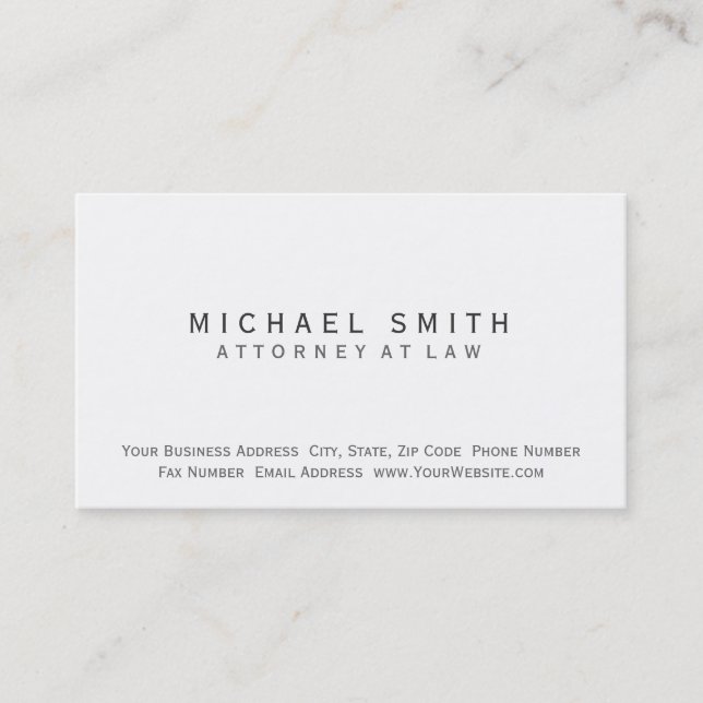 Attorney at Law White Simple Minimal Business Card (Front)