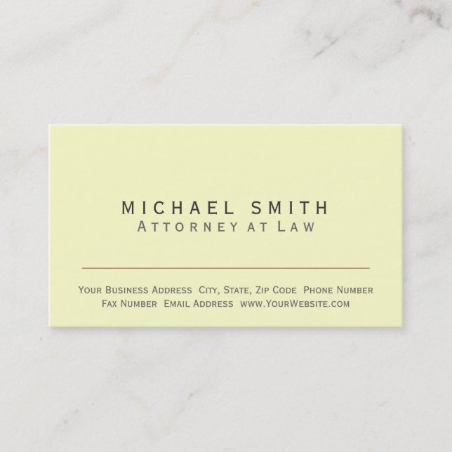 Attorney at Law - Yellow Minimal Business Card (Front)