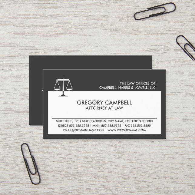 Attorney Dark Grey Business Card (Front/Back In Situ)