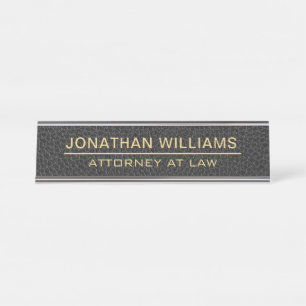 Attorney Faux Leather Custom Name Black  Desk Name Plate