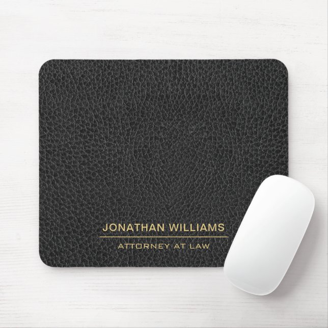 Attorney Faux Leather Custom Name Black  Mouse Mat (With Mouse)
