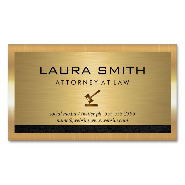 Attorney | Gold Metallic Border Leather Trim Magnetic Business Card (Front)