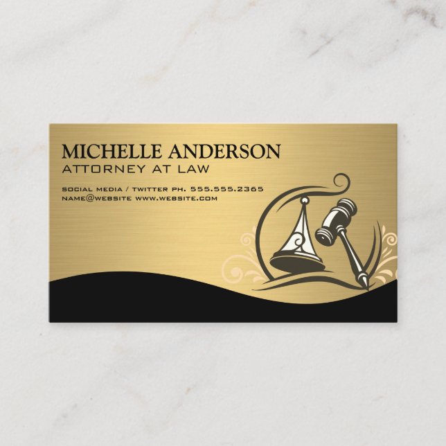 Attorney | Gold Metallic | Gavel Law Logo Business Card (Front)