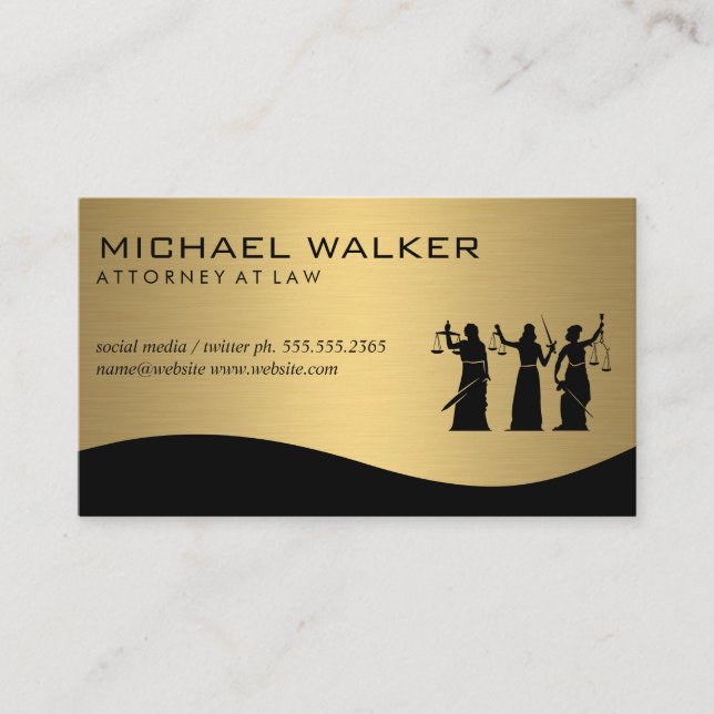 Attorney / Gold Metallic Justice Scales Business Card (Front)