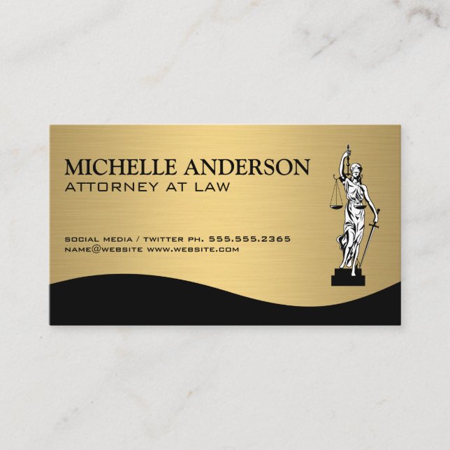 Attorney | Gold Metallic | Law Justice Symbol Business Card (Front)