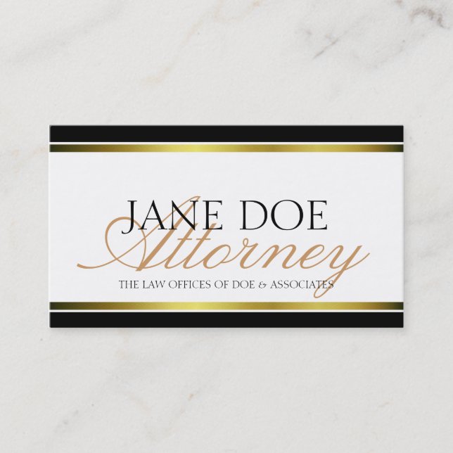 Attorney Gold Metallic Script Business Card (Front)