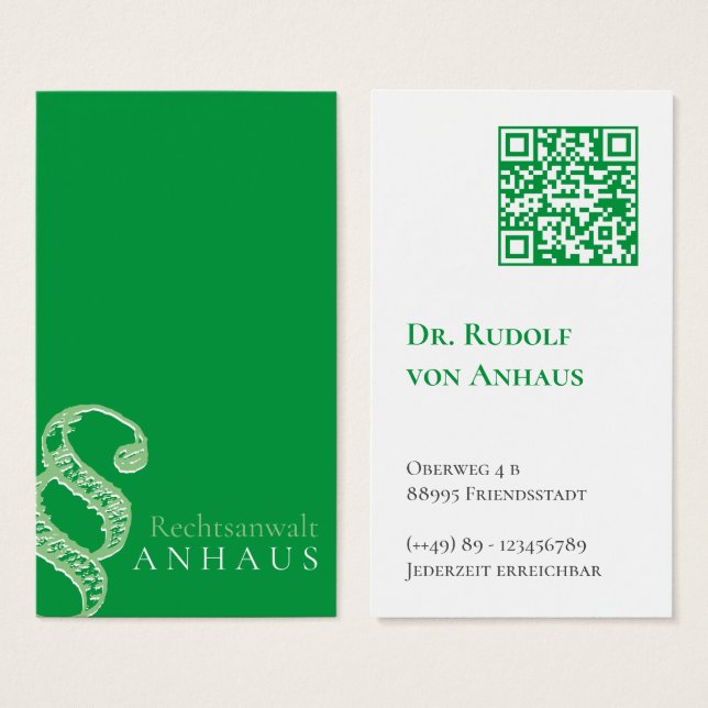 Attorney Green White QR code Businesscards (Front & Back)