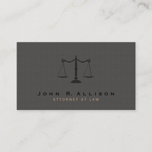 Attorney Justice Scale Dark Taupe Texture Look Business Card (Front)