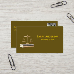 Attorney Justice Scales & Books with QR code Business Card
