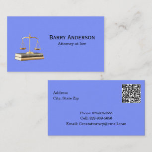 Attorney Justice Scales & Books with QR code Business Card