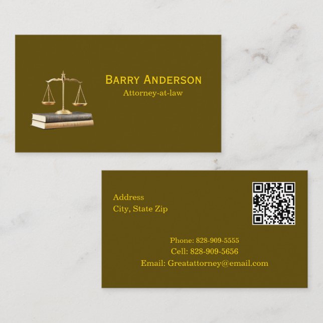Attorney Justice Scales & Books with QR code Business Card (Front/Back)