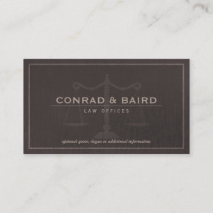  Attorney Justice  Scales Dark Brown Linen Look Business Card