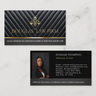 Attorney Law Firm Lawyer Photo black leather Business Card