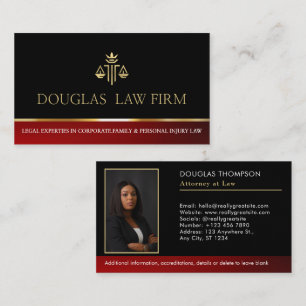 Attorney Law Firm Lawyer Photo Modern Professional Business Card