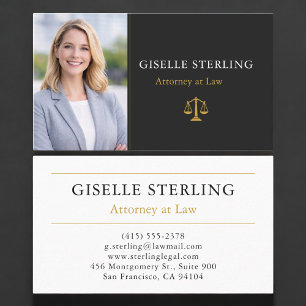 Attorney Law Firm Photo Black Gold Business Card