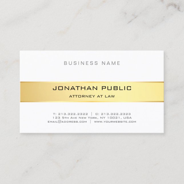 Attorney Law Office Gold White Elegant Simple Top Business Card (Front)