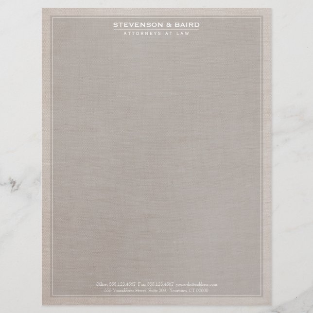Attorney Law Office Linen Texture Look Classic Letterhead Template (Front)
