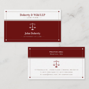 ATTORNEY   Law Scales of Justice Dark Red Business Card