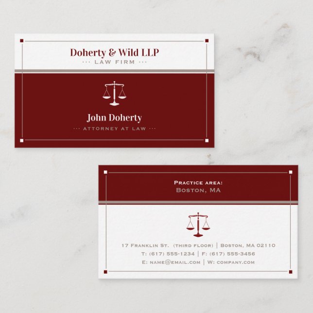 ATTORNEY | Law Scales of Justice Dark Red Business Card (Front/Back)