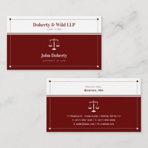 ATTORNEY   Law Scales of Justice Dark Red Business Card