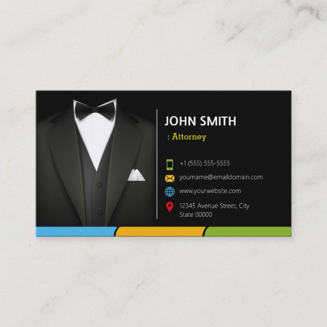 Attorney Lawyer Consultant Tuxedo Businessman Suit Business Card (Front)